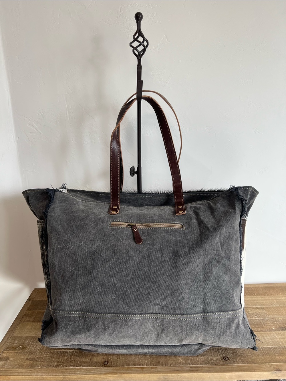 Myra Bag Cowhide Weekender Tooled Leather XL Boho Travel Duffel Western Carry On - Picture 11 of 12
